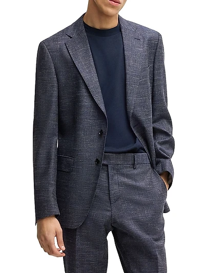 Slim-Fit Suit Jacket Patterned Stretch Fabric