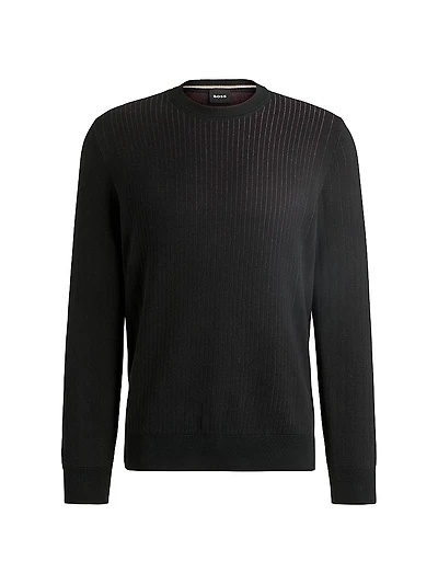 Cotton Sweater with Knitted Vertical Stripes Regular Fit
