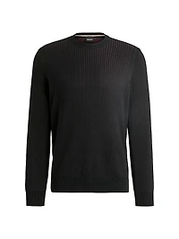 Cotton Sweater with Knitted Vertical Stripes Regular Fit