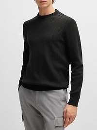 Cotton Sweater with Knitted Vertical Stripes Regular Fit