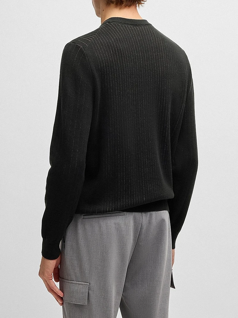 Cotton Sweater with Knitted Vertical Stripes Regular Fit