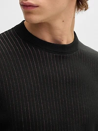 Cotton Sweater with Knitted Vertical Stripes Regular Fit