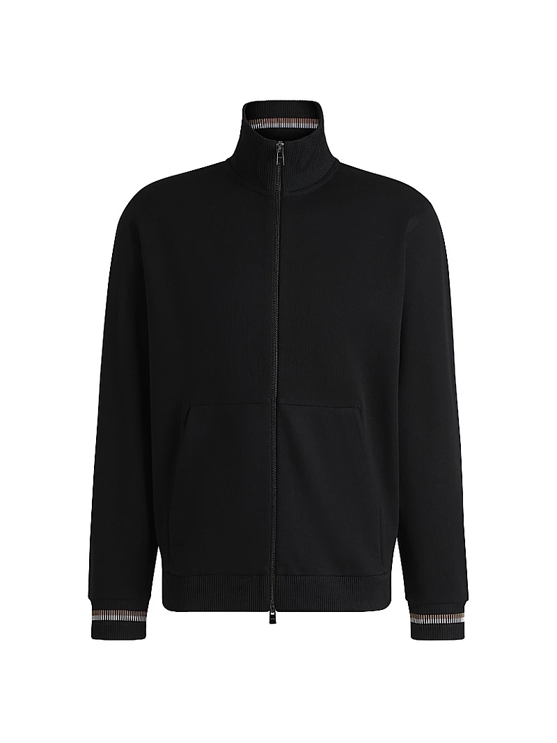 Mercerized Cotton Sweatshirt with Stripe Cuffs