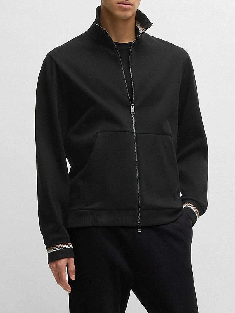 Mercerized Cotton Sweatshirt with Stripe Cuffs