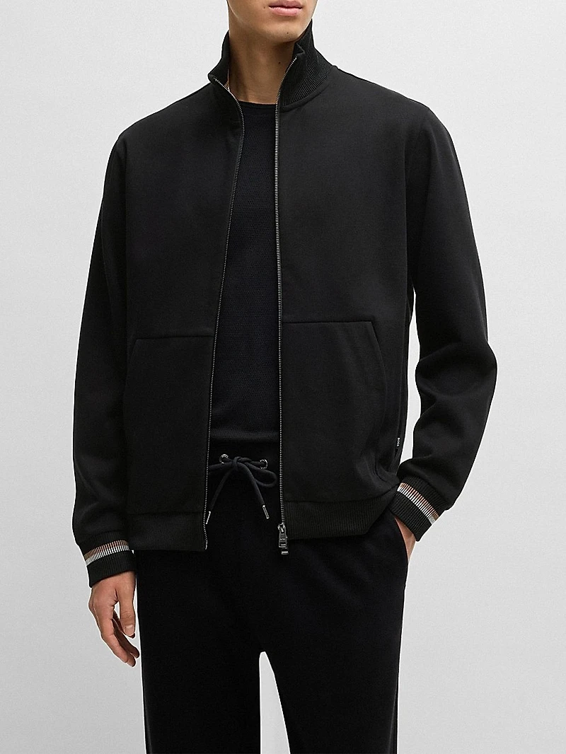 Mercerized Cotton Sweatshirt with Stripe Cuffs