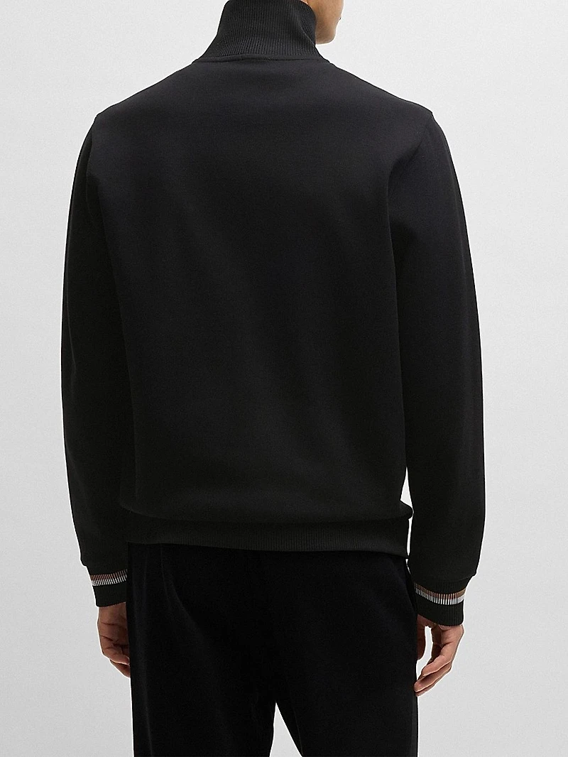 Mercerized Cotton Sweatshirt with Stripe Cuffs