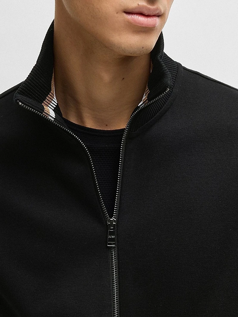 Mercerized Cotton Sweatshirt with Stripe Cuffs