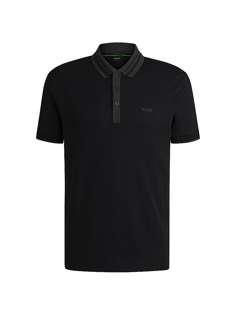 Interlock Cotton Polo Shirt with Striped Collar