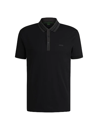 Interlock Cotton Polo Shirt with Striped Collar