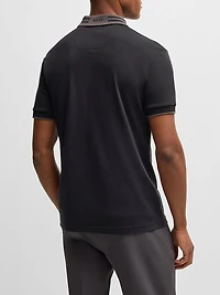 Interlock Cotton Polo Shirt with Striped Collar