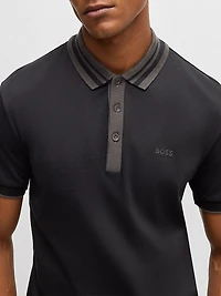 Interlock Cotton Polo Shirt with Striped Collar