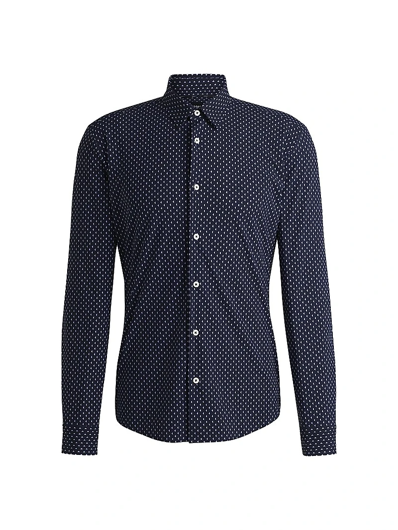 Slim-Fit Shirt Geometric-Print Performance-Stretch Fabric