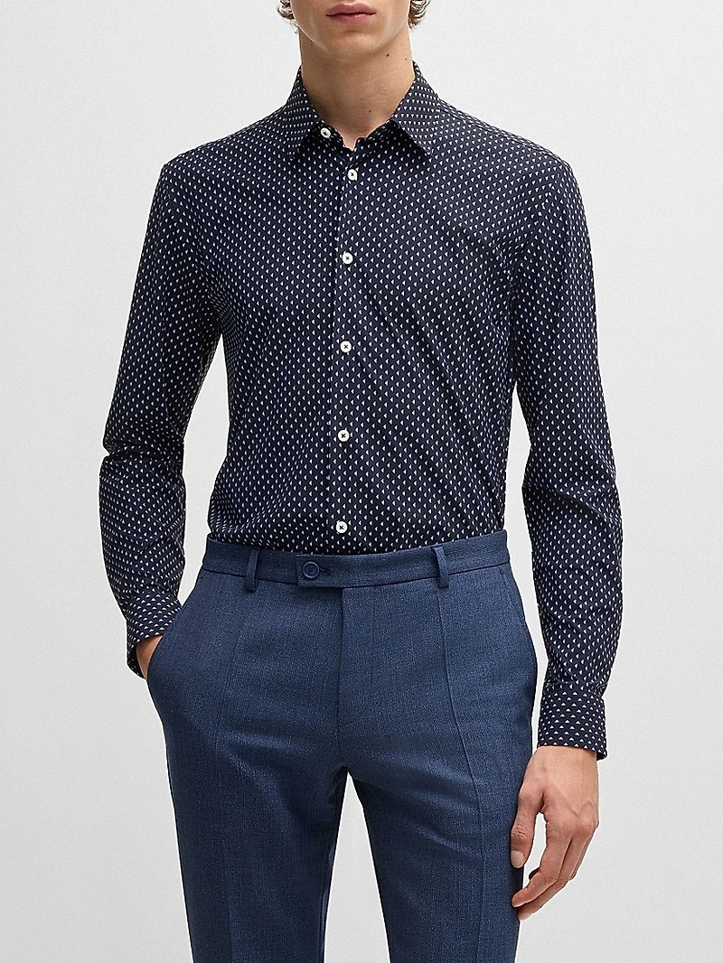 Slim-Fit Shirt Geometric-Print Performance-Stretch Fabric