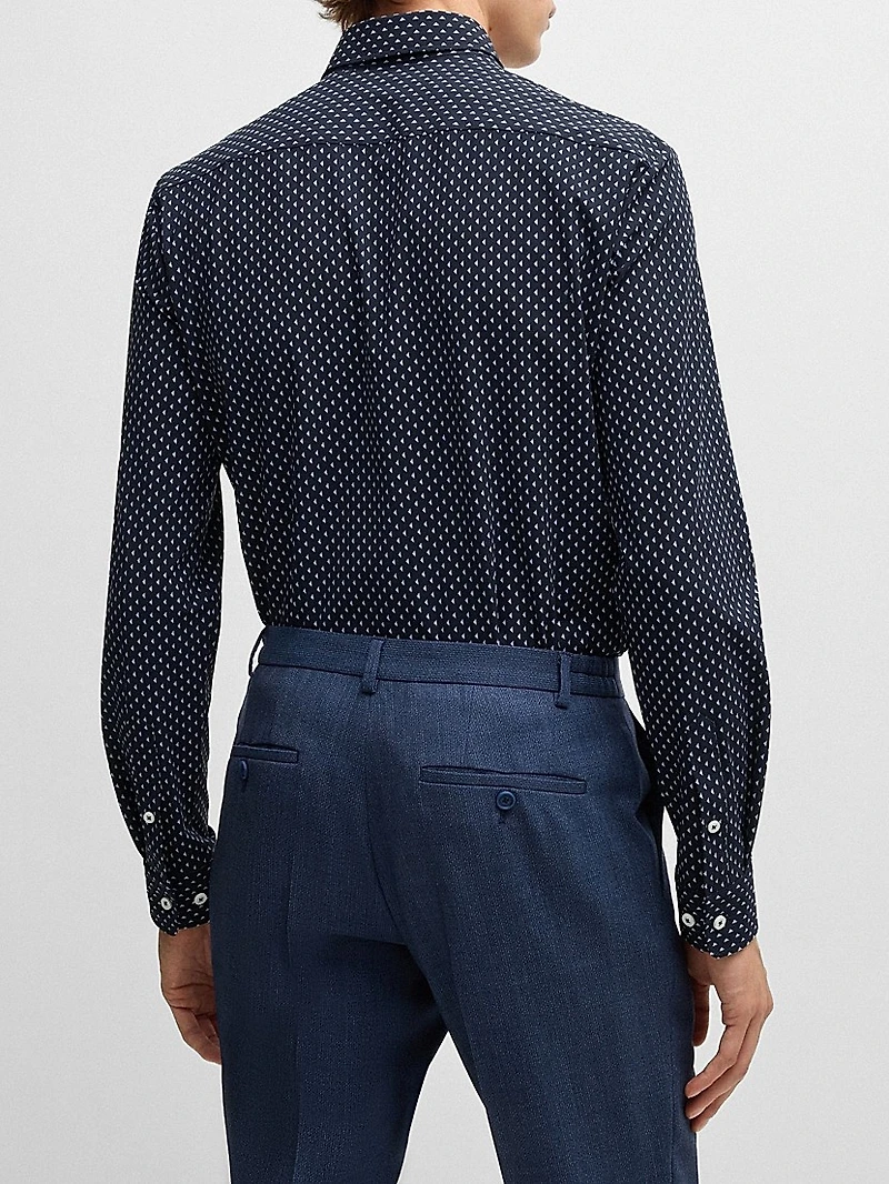 Slim-Fit Shirt Geometric-Print Performance-Stretch Fabric