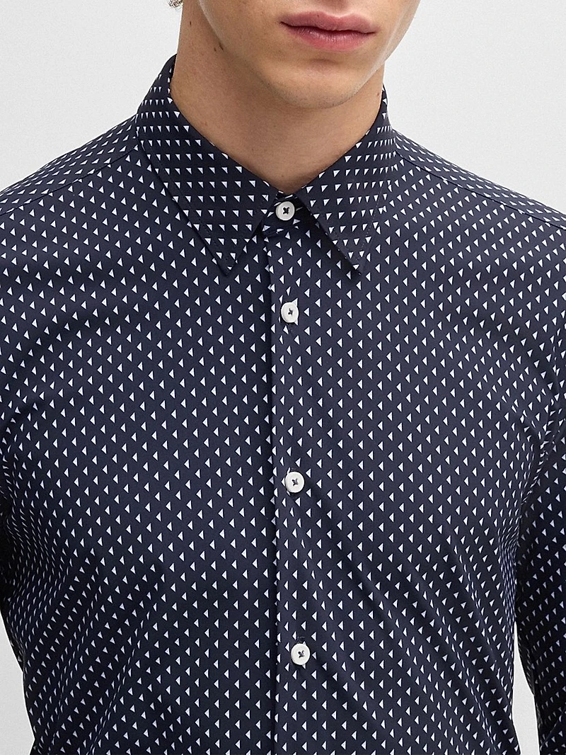 Slim-Fit Shirt Geometric-Print Performance-Stretch Fabric