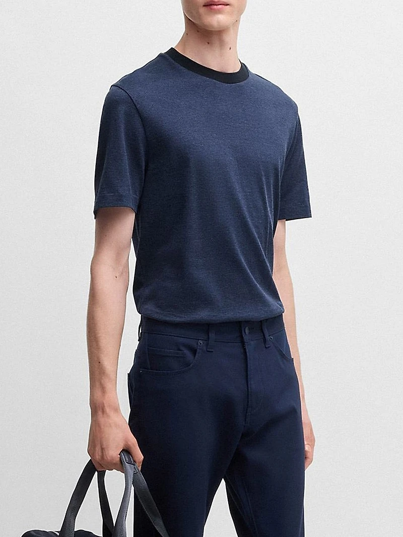 Mercerized-Cotton T-Shirt with Contrast Collar