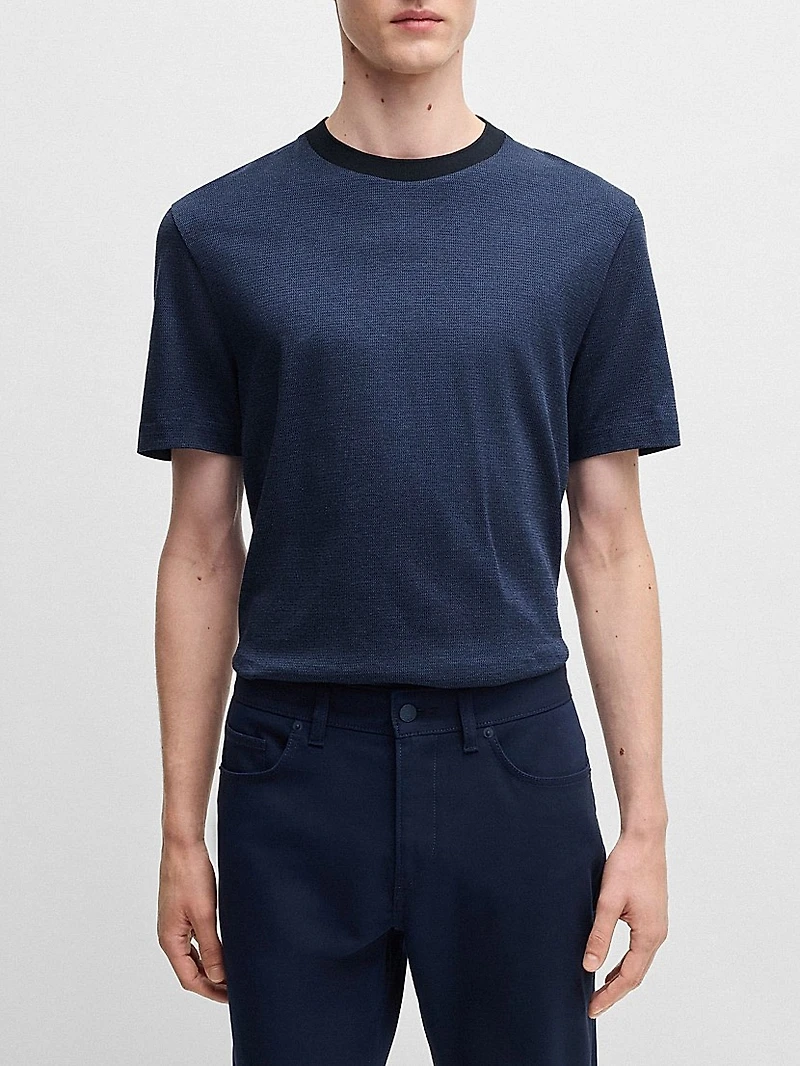 Mercerized-Cotton T-Shirt with Contrast Collar