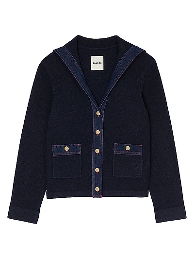 Cardigan with Denim Details