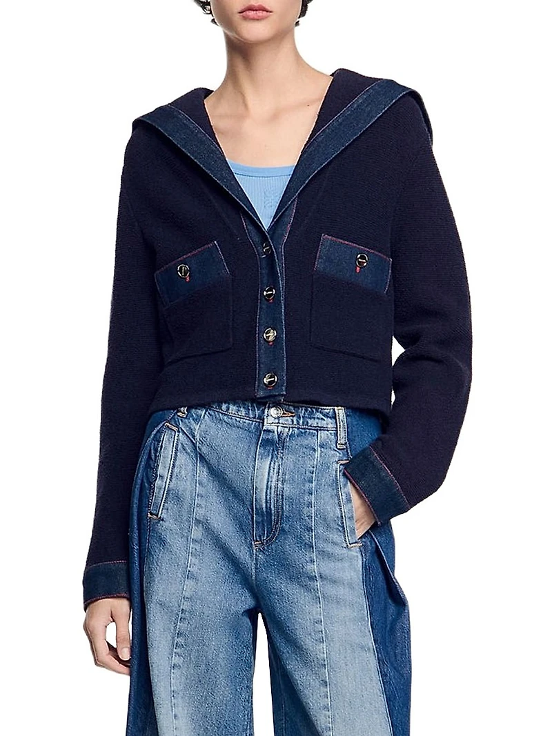 Cardigan with Denim Details