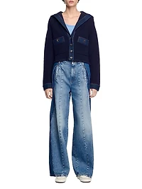 Cardigan with Denim Details