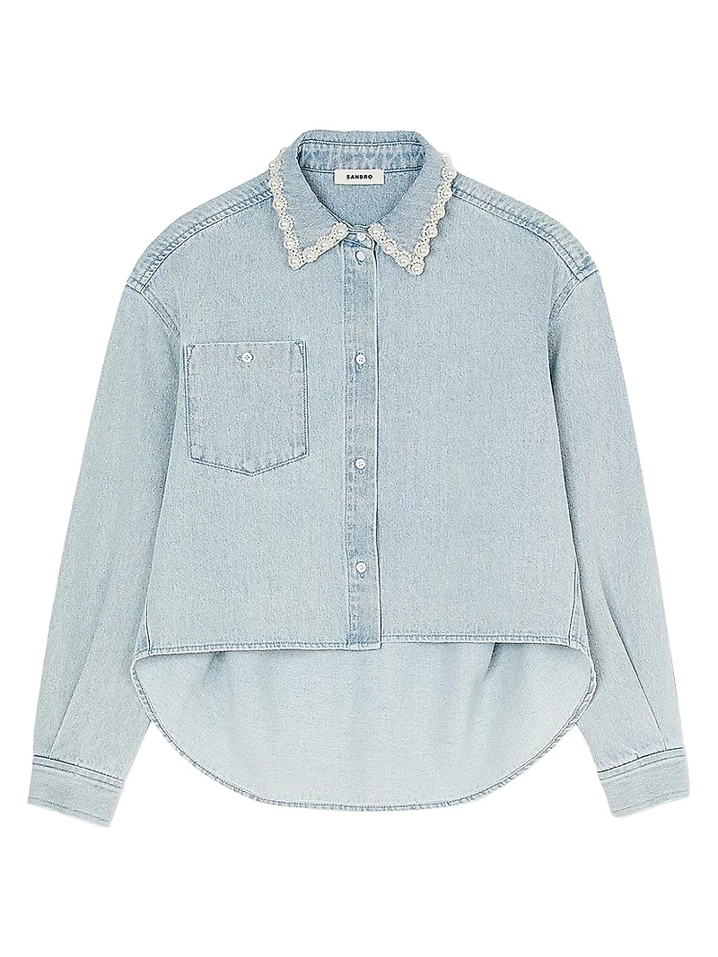 Denim Shirt with Beaded Collar