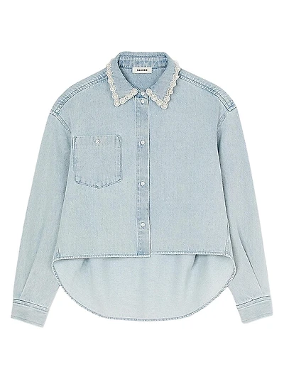 Denim Shirt with Beaded Collar