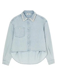 Denim Shirt with Beaded Collar