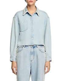 Denim Shirt with Beaded Collar
