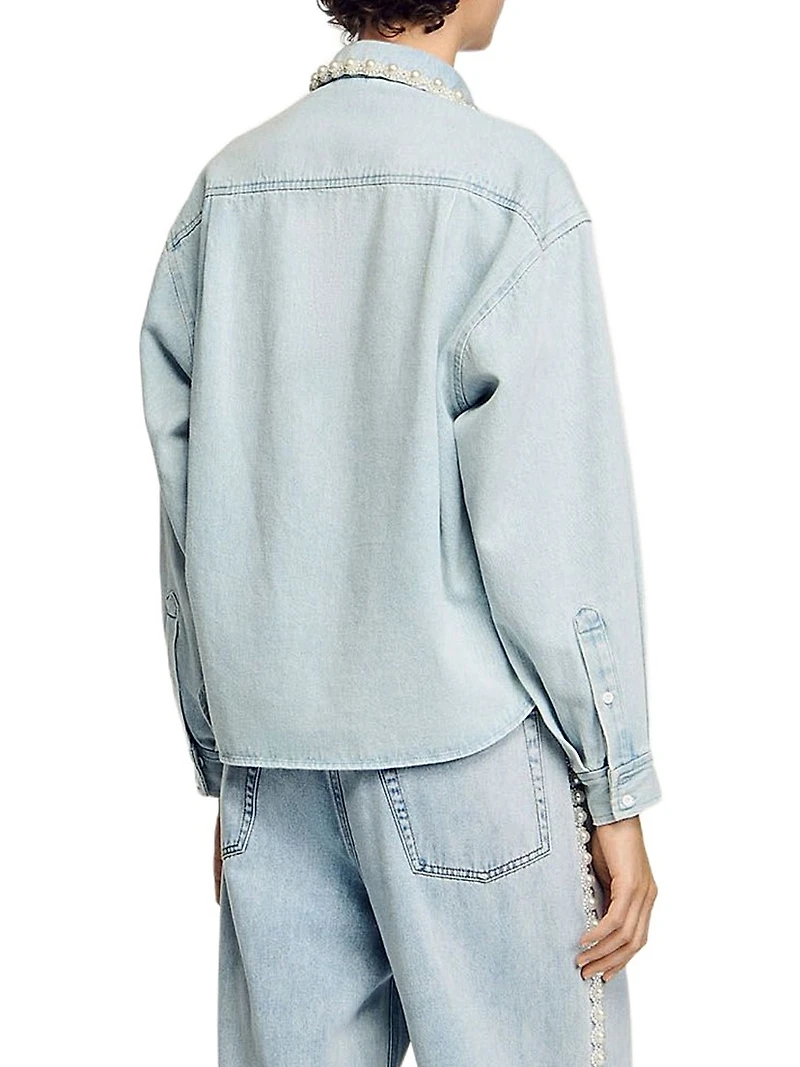Denim Shirt with Beaded Collar