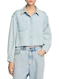 Denim Shirt with Beaded Collar