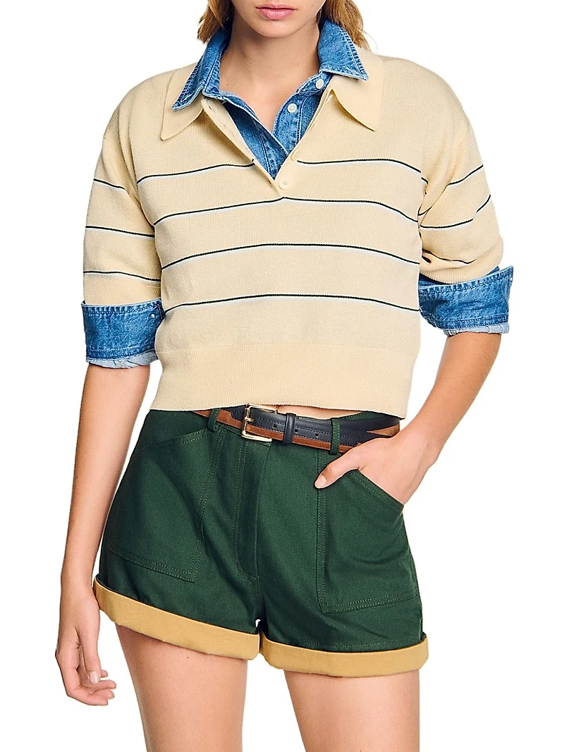 Cropped Striped Knitted Sweater