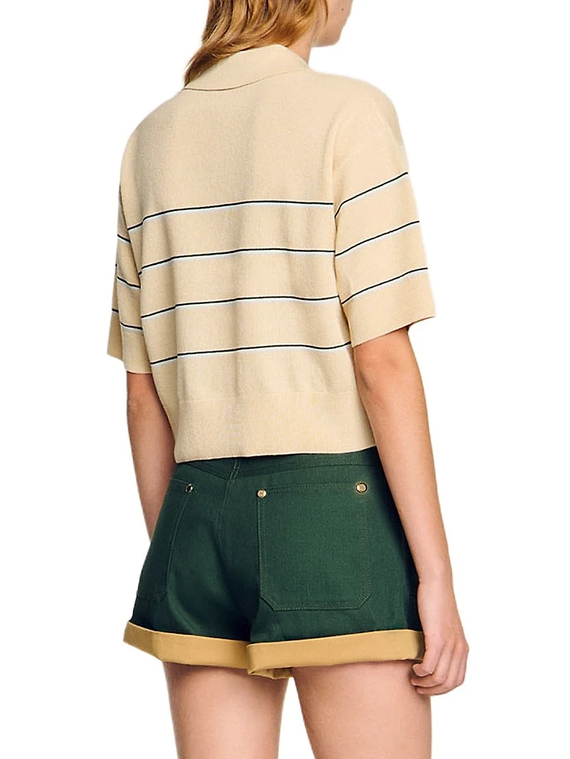 Cropped Striped Knitted Sweater