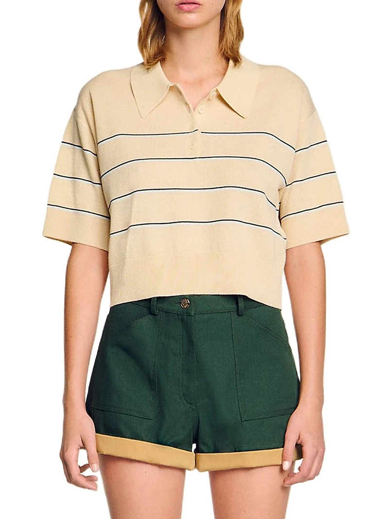 Cropped Striped Knitted Sweater