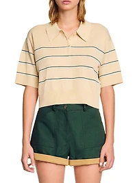 Cropped Striped Knitted Sweater