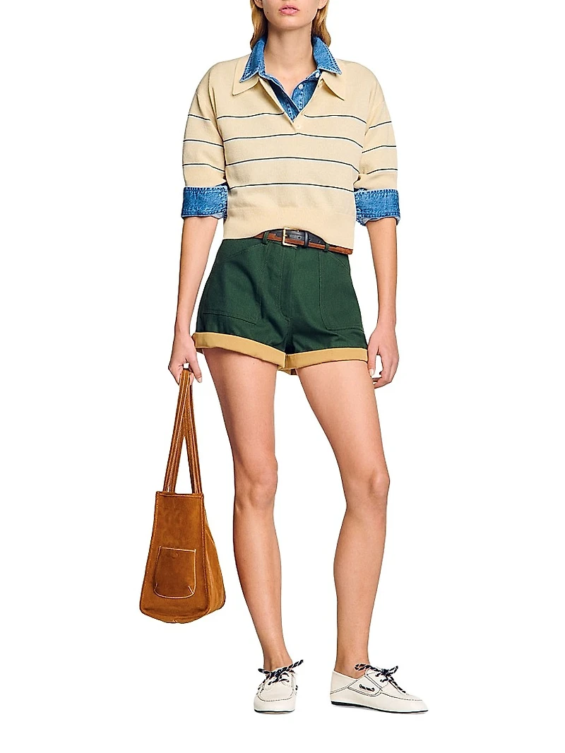 Cropped Striped Knitted Sweater