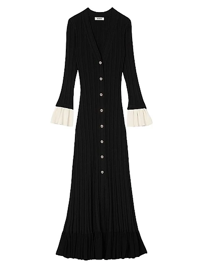Two-Tone Knit Midi Dress