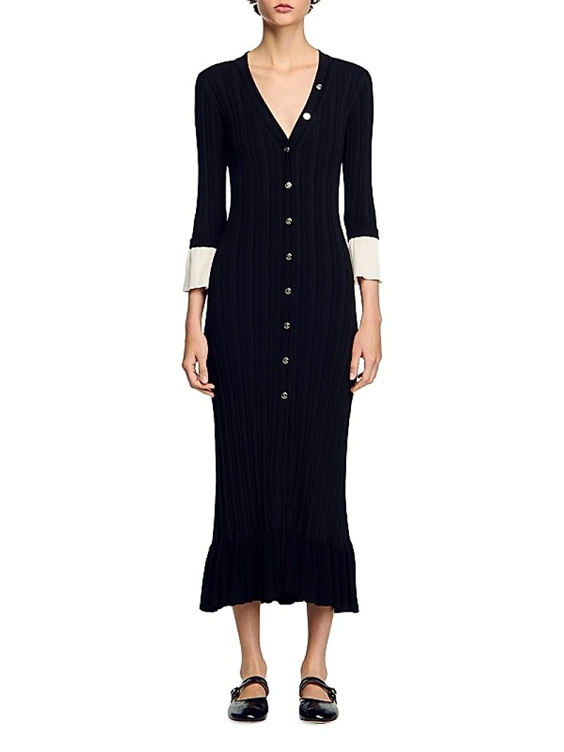 Two-Tone Knit Midi Dress