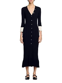 Two-Tone Knit Midi Dress