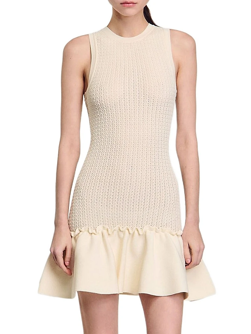 Mini Knit Dress with Ruffle