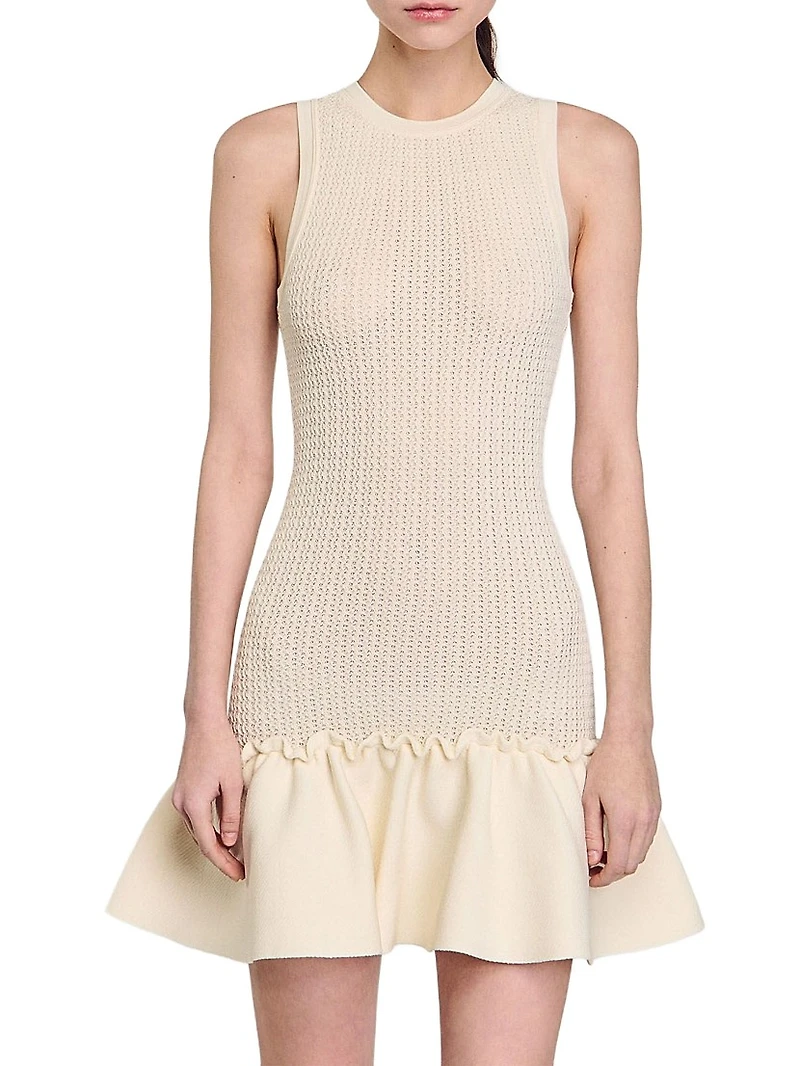 Mini Knit Dress with Ruffle
