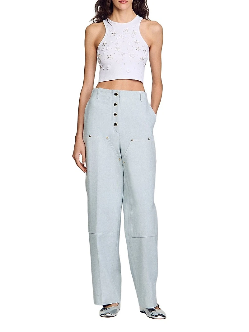 Beaded and Rhinestone Tank Top