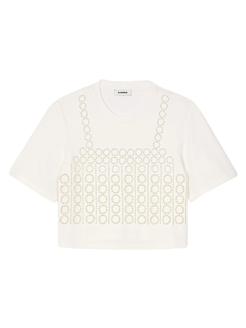 Beaded Cropped T-Shirt