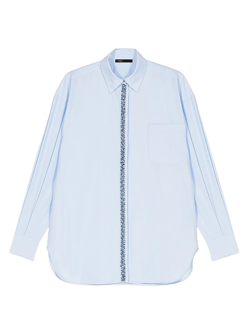 Poplin Shirt with Rhinestones