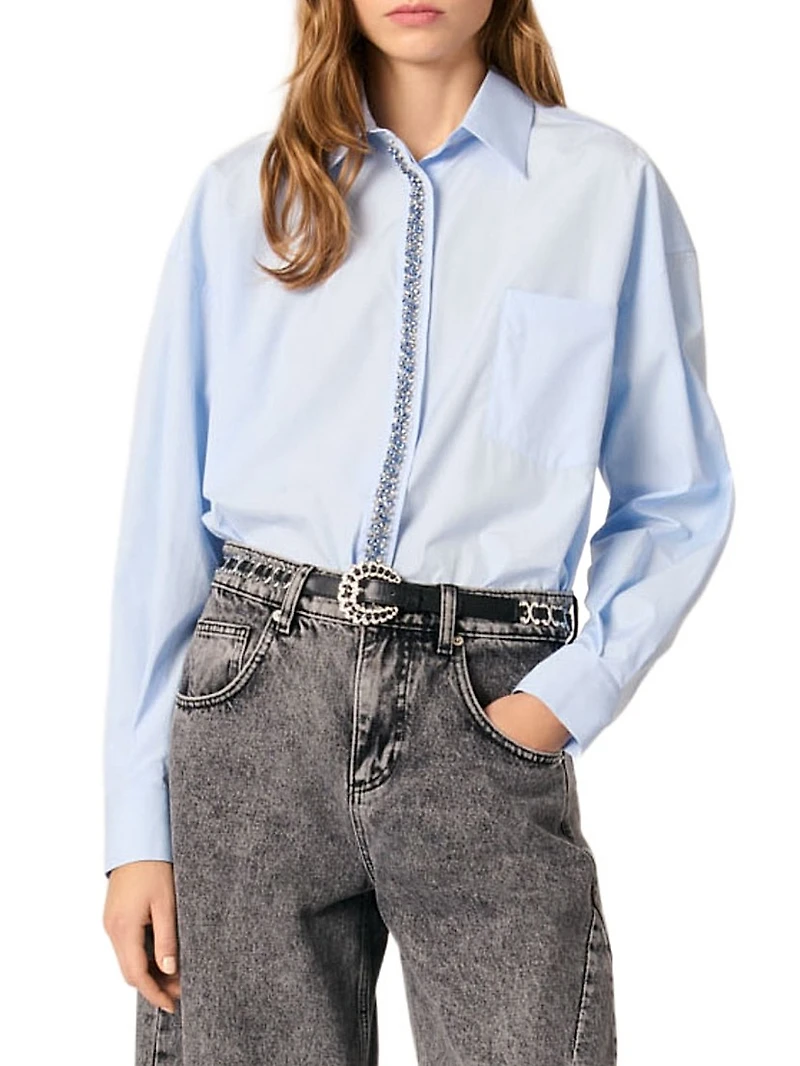 Poplin Shirt with Rhinestones
