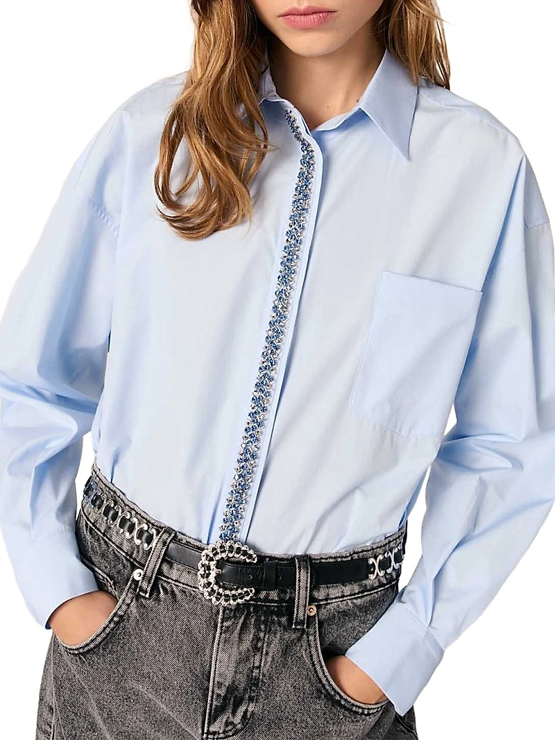 Poplin Shirt with Rhinestones