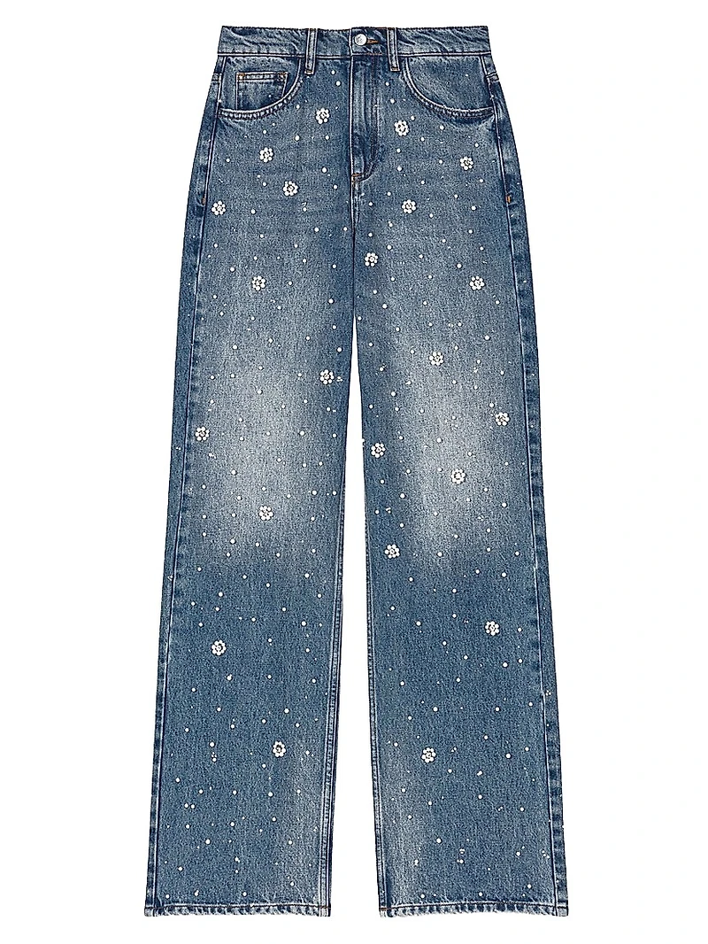 Wide-Leg Embroidered Jeans