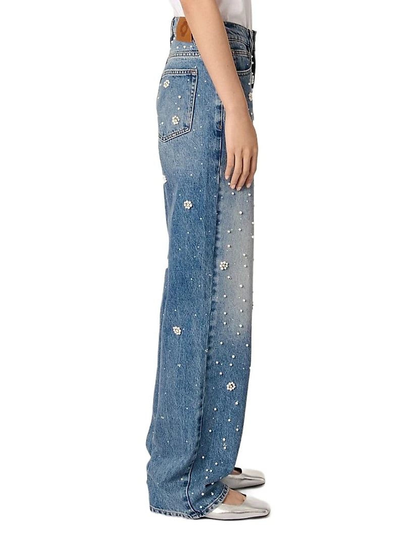 Wide-Leg Embroidered Jeans