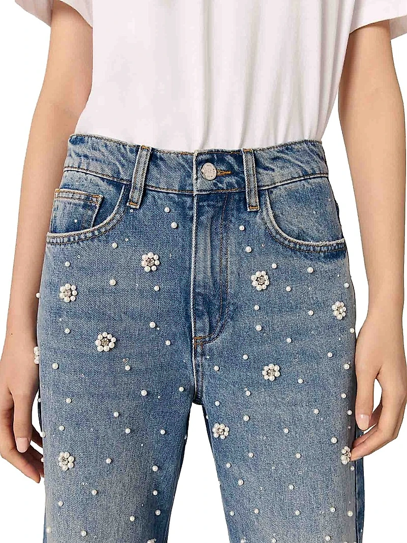 Wide-Leg Embroidered Jeans