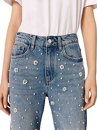Wide-Leg Embroidered Jeans