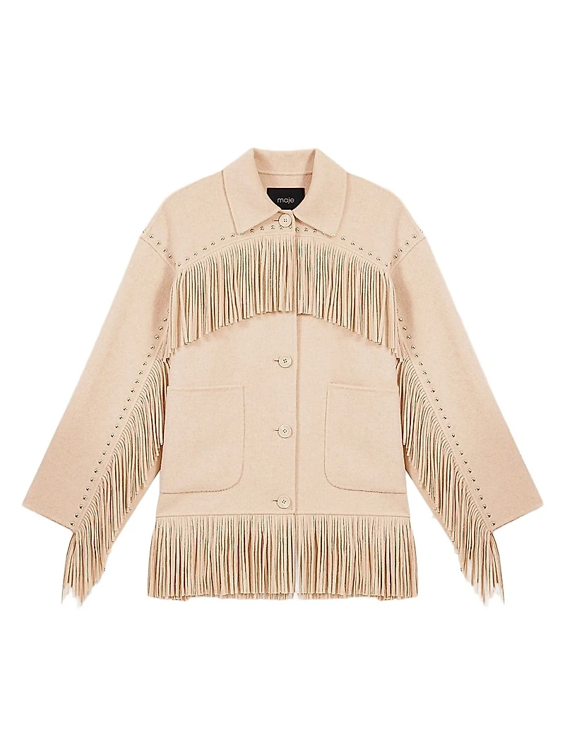 Double-Breasted Fringed Coat